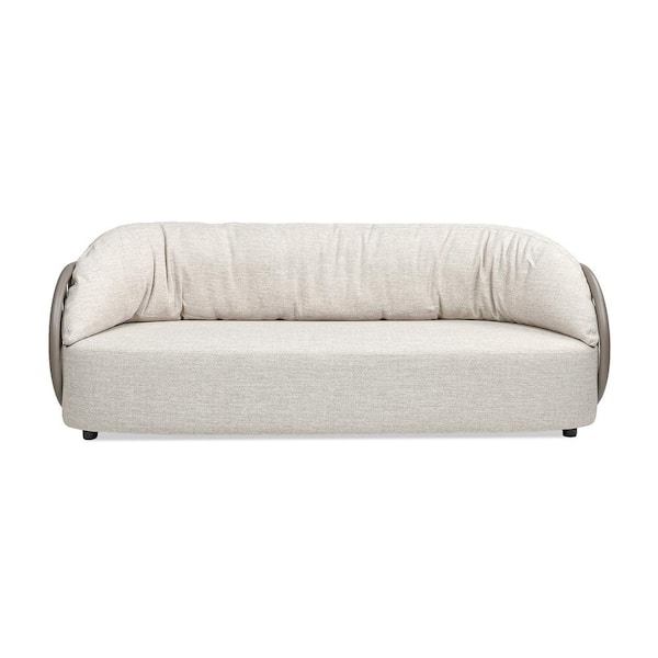 Jennifer Taylor Harper 83 in. Beige Barrel Axroma Aluminum Upholstered Patio Outdoor Deep Seating Sofa Couch with Cushions