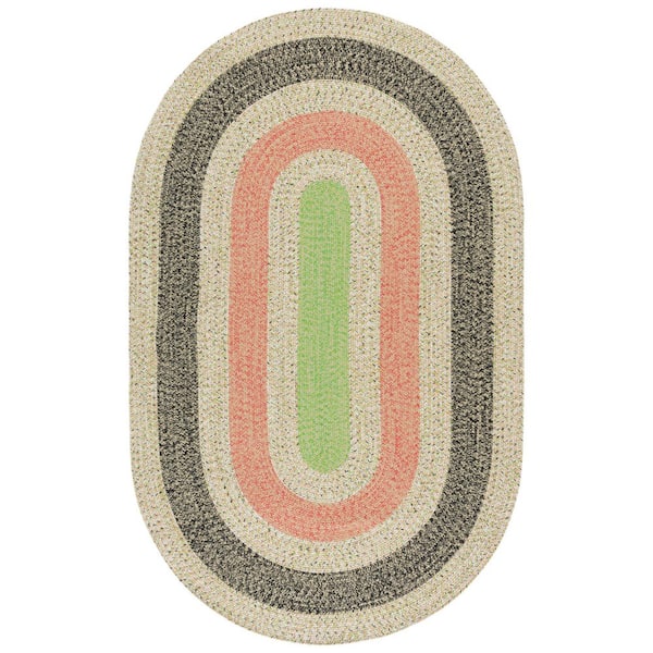 Braided Black/Light Green 5 ft. x 8 ft. Machine Washable Striped Solid Multi Oval Area Rug