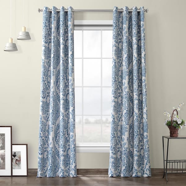 Exclusive Fabrics & Furnishings Tea Time China Blue Damask Grommet Room Darkening Curtain - 50 in. W x 84 in. L (1 Panel)
