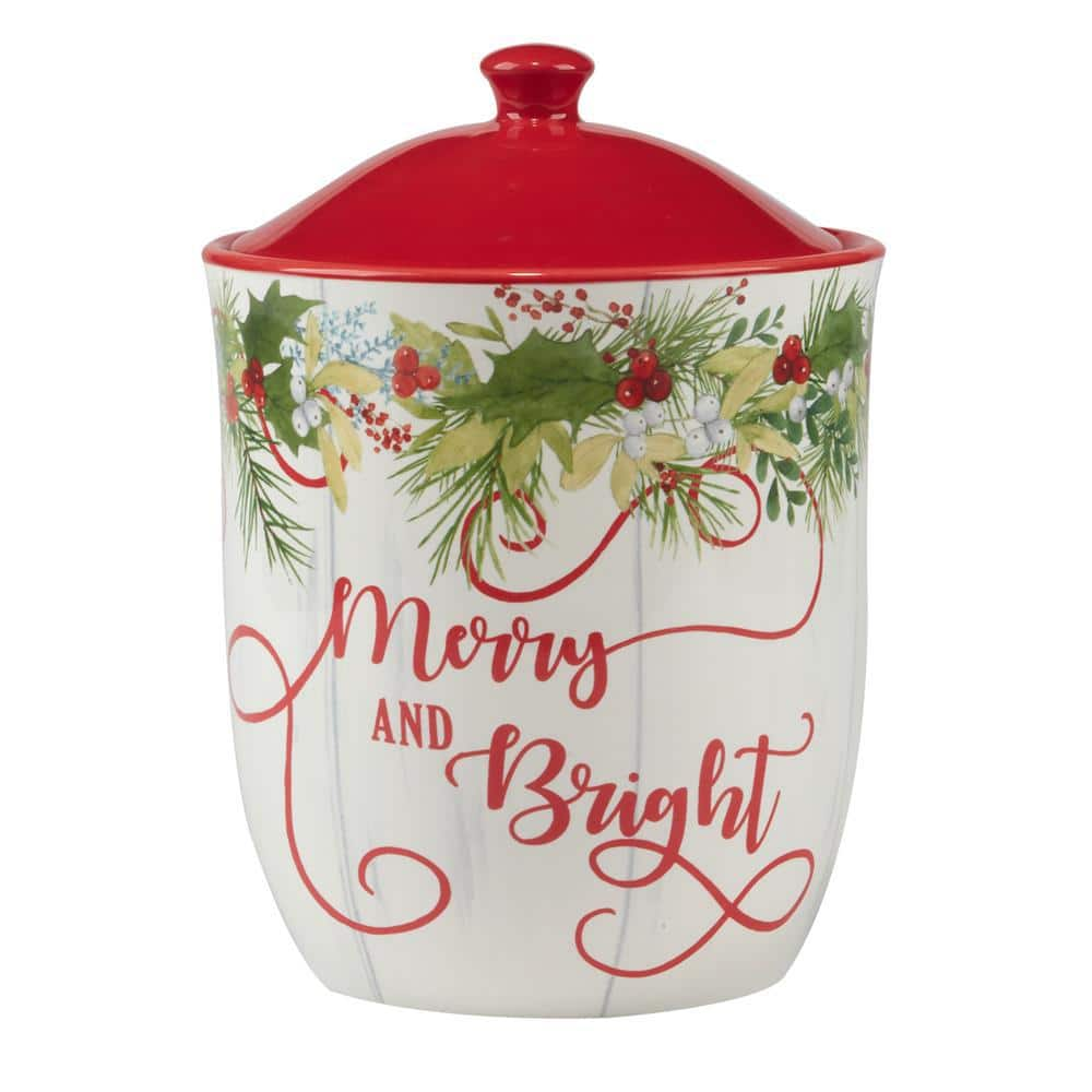 Certified International Earthenware Winter Greens Biscuit Jar