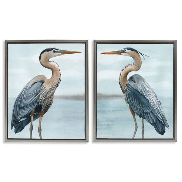 Detailed Heron Bird Duo by Grace Popp 2 Piece Gray Floater Frame Graphic Art Print Animal 21 in. x 17 in.