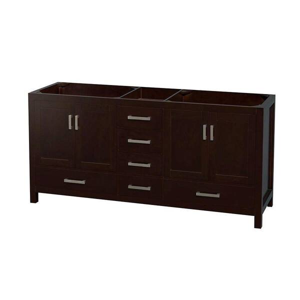 Wyndham Collection Sheffield 70.75 in. W x 21.5 in. D x 34.25 in. H Double Bath Vanity Cabinet without Top in Espresso