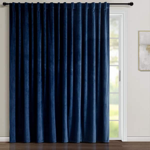 Prima Velvet Solid Navy Polyester 114 in. W x 84 in. L Back Tab/Rod Pocket Light Filtering Curtain (Single Panel)