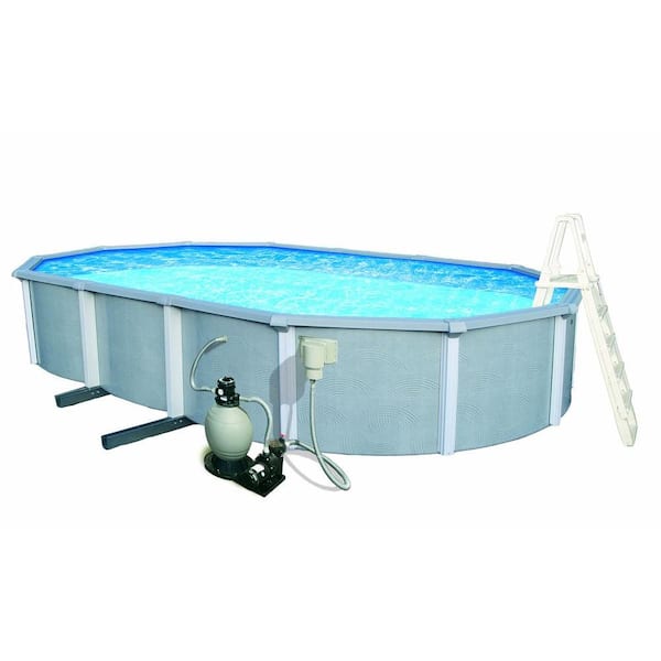Blue Wave Zanzibar 15 ft. x 25 ft. Oval x 54 in. Deep Metal Wall Pool Package with 8 in. Top Rail