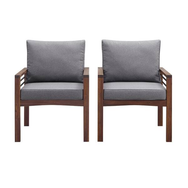 Gray Finish and Dark Gray Great Deal Furniture Louise Outdoor Acacia Wood Club Chair with Cushion 