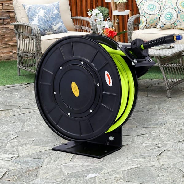 Amucolo Black Retractable Air Hose Reel With 3/8 in. x 50 ft., Heavy-Duty  Steel Hose Reel Auto Rewind Pneumatic GH-CYW4-958 - The Home Depot