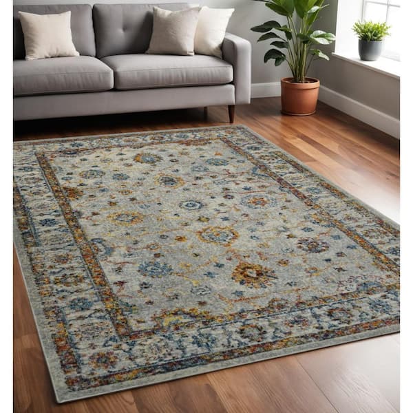 5 ft. x 7 ft. Gray Rust And Blue Area Rug