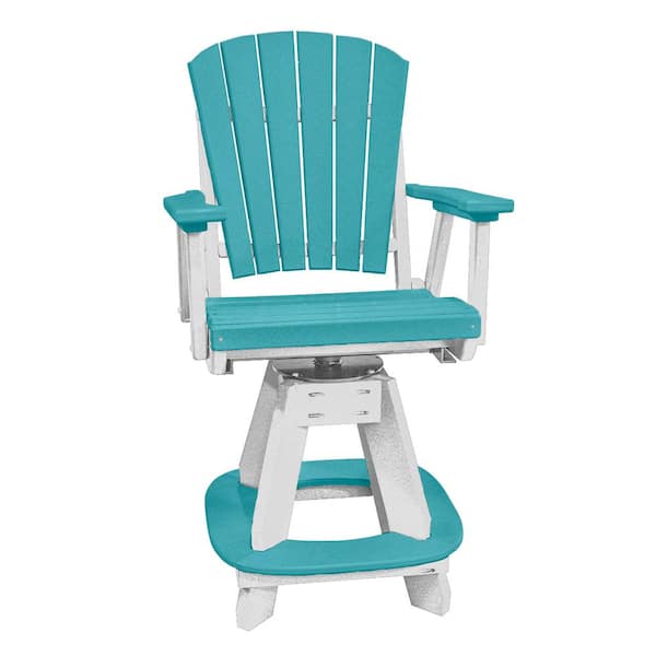 American Furniture Classics Adirondack White Counter Height Swivel Plastic Outdoor Dining Chair in Aruba Blue