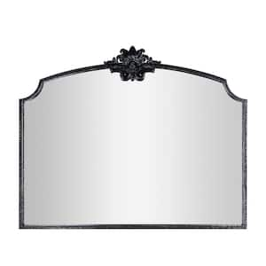 36 in. W x 29 in. H Arched Framed Floating Bathroom Vanity Mirror in Retro Black Carved Finshed