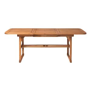 Modern Brown Slat-Top Rectangular Acacia Wood Outdoor Dining Table with Extendable Hide-Away Butterfly Leaf in Center