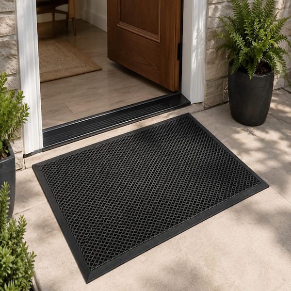 Casahola 24 in. x 35 in. Black Heavy-Duty Indoor/Outdoor Door Mat
