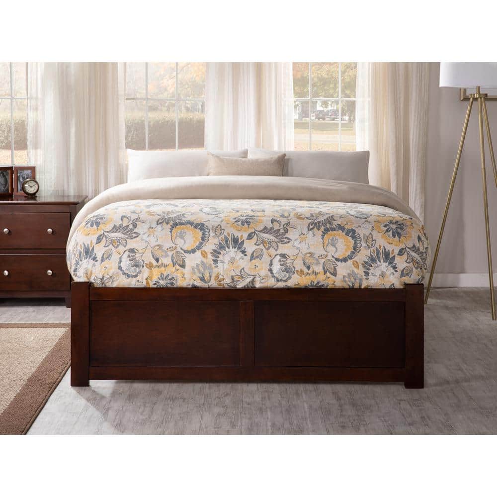 Concord Walnut Queen Platform Bed with Upholstered Headboard and Storage Trundle