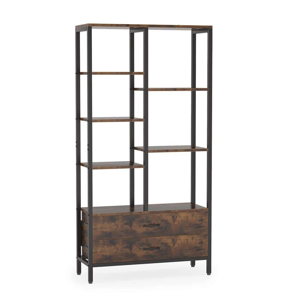 BYBLIGHT Eulas 67 in. Tall Black and Brown Wood 5-Shelf Modern Etagere ...