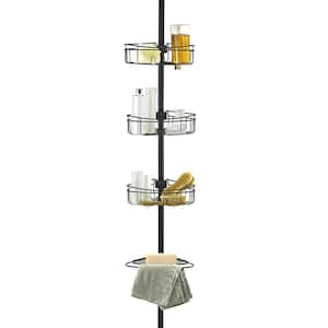 4 Tier Tension Pole Corner Shower Caddy with 3 Baskets and Soap Tray Shelf, 96 in. in Matte Black