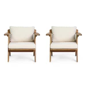 Arcola Teak Brown Wood Outdoor Patio Club Chair with Beige Cushion (2-Pack)