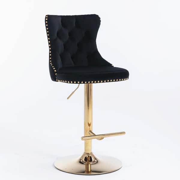 Donason 45.60 in. Black and Golden Low Back Metal Frame Adjustable Cushioned Bar Stool with Velvet Seat (Set of 2)