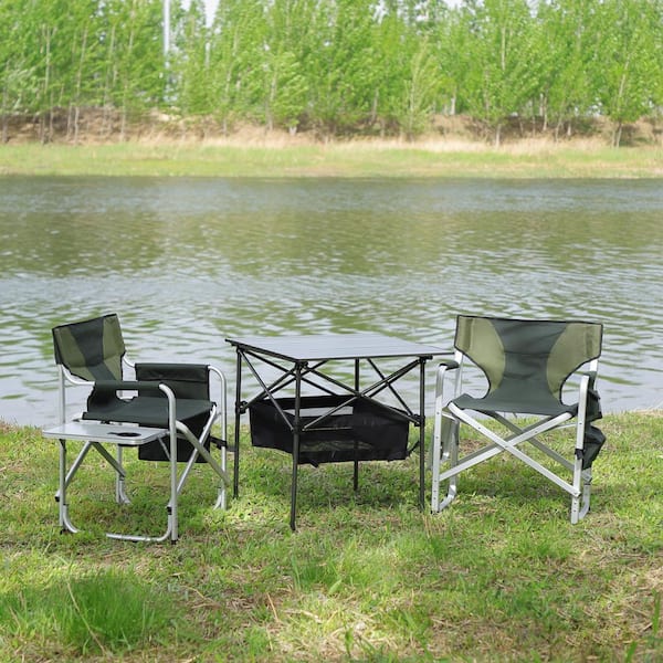 ITOPFOX Set of 3 - 27.56 in. Aluminum Frame Folding Outdoor Picnic Table with Chairs