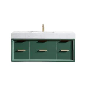 48 in. W x 20.9 in. D x 21.3 in. H Bath Vanity in Green with White Engineered Stone Top and Single Ceramic Sink