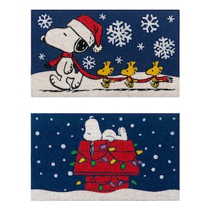 Snoopy House with Lights/Snowflake 20 in. x 34 in. Coir Door Mat (2-Pack)