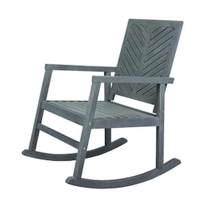 Ned Modern Chevron-Back 300 lbs. Support Acacia Wood Patio Outdoor Rocking Chair in Gray