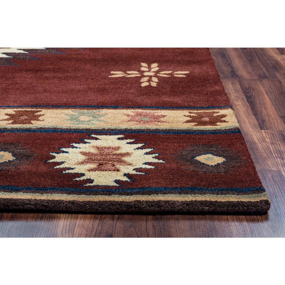 Burgundy Hand-Tufted Wool Rectangular Tribal Rug 6'6" x 9'6"