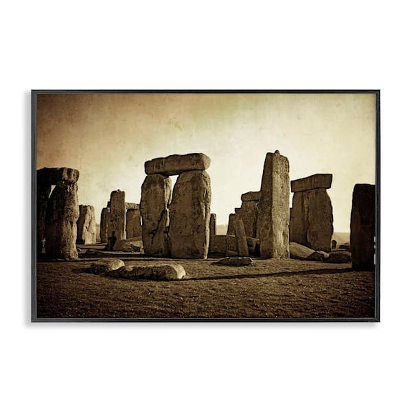 Stupell Industries Distant Stonehenge Sepia by Graffi*tee Studios Black Framed Nature Giclee Art Print 12 in. x 18 in.