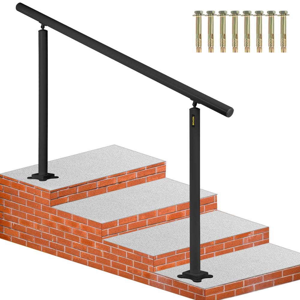 VEVOR Outdoor Stair Railing Kit Banister 5 ft Handrails 0-5 Steps Adjustable Angle Black Aluminum Stair Hand Rail for The Elderly