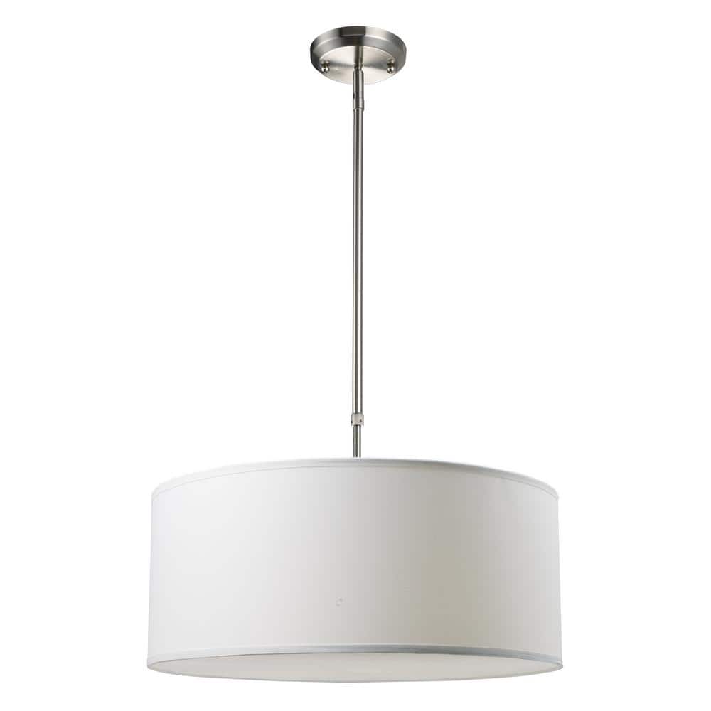 Contemporary Brushed Nickel Drum Pendant with Textured Linen Shade