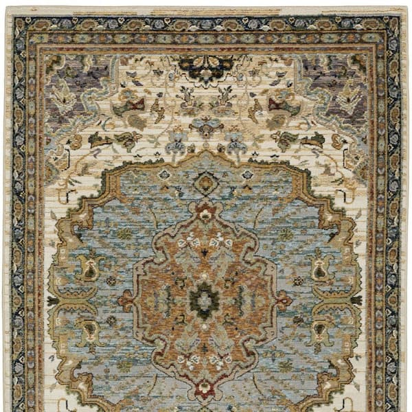 7 X 10 Ivory, Blue Oriental Washable Area Rug Runner Rug