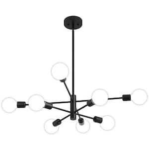 8-Light Vintage Black Linear Sputnik Chandelier for Living Room, Mid Century Ceiling Lights without Glass Shade and Bulb