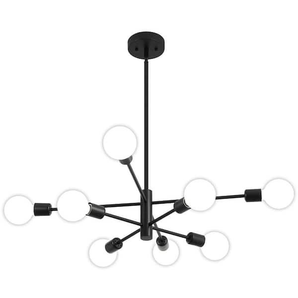 Deyidn Vintage 8-Light Black Linear Sputnik Chandelier for Living Room, Mid Century Ceiling Lights without Glass Shade and Bulb