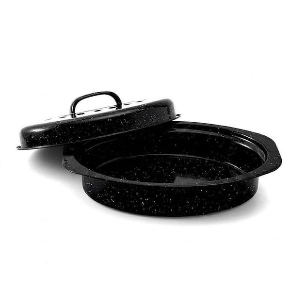 Enamel 6 qt. Granite Pattern Oval Roaster Pan with Lid Carbon Steel Core Oven Safe Dishwasher Safe