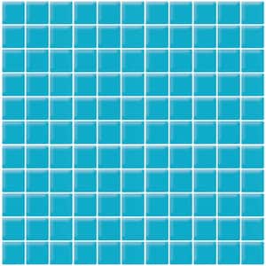 Sea Blue 11.8 in. x 11.8 in. 1 in. x 1 in. Matte Finished Glass Mosaic Tile (9.67 sq. ft./Case)