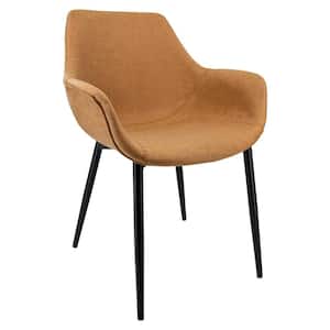 Markley Light Brown Modern Leather Dining Arm Chair with Black Metal Legs