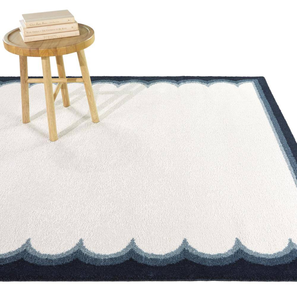 Navy Blue and White Rectangular Stain-Resistant Kids' Area Rug