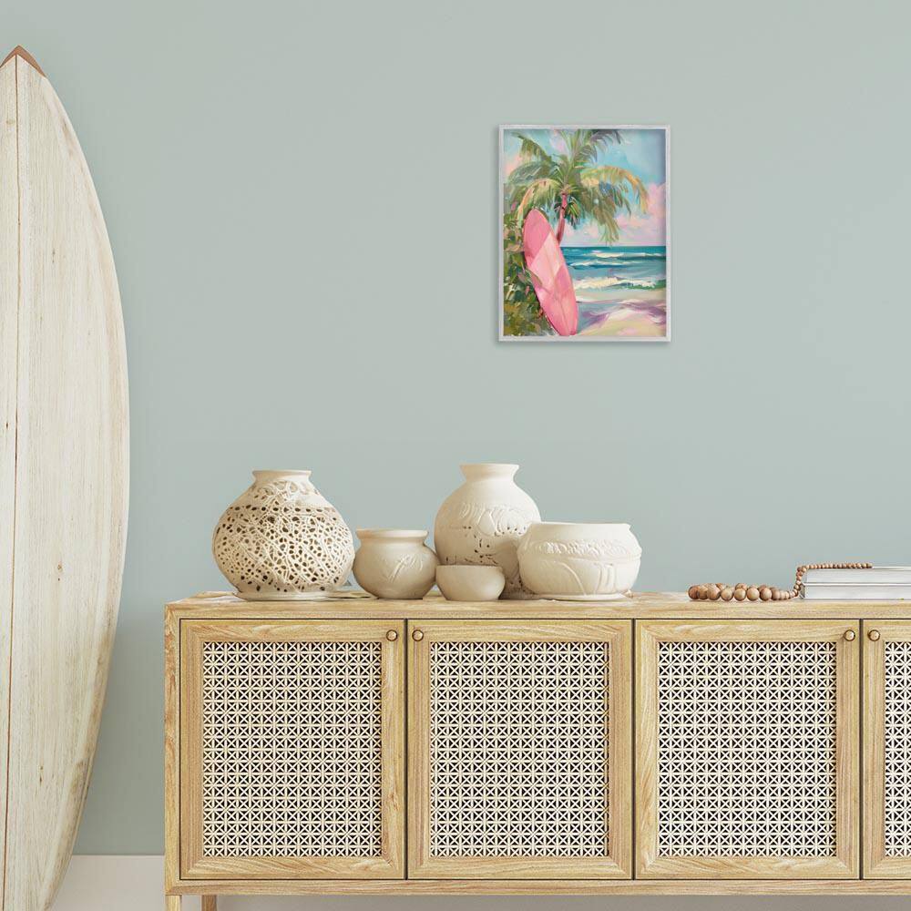 Pink Surfboard on Beach by Arlington Prints Gray Framed Nature Giclee Art Print 20 in. x 16 in. price history on PriceWatchPro