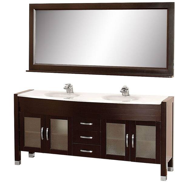 Wyndham Collection Daytona 71 in. Vanity in Espresso with Double Basin Man-Made Stone Vanity Top in White and Mirror