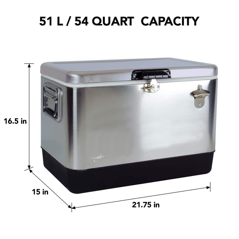 Stainless Steel and Black 51L Ice Chest Cooler with Bottle Opener