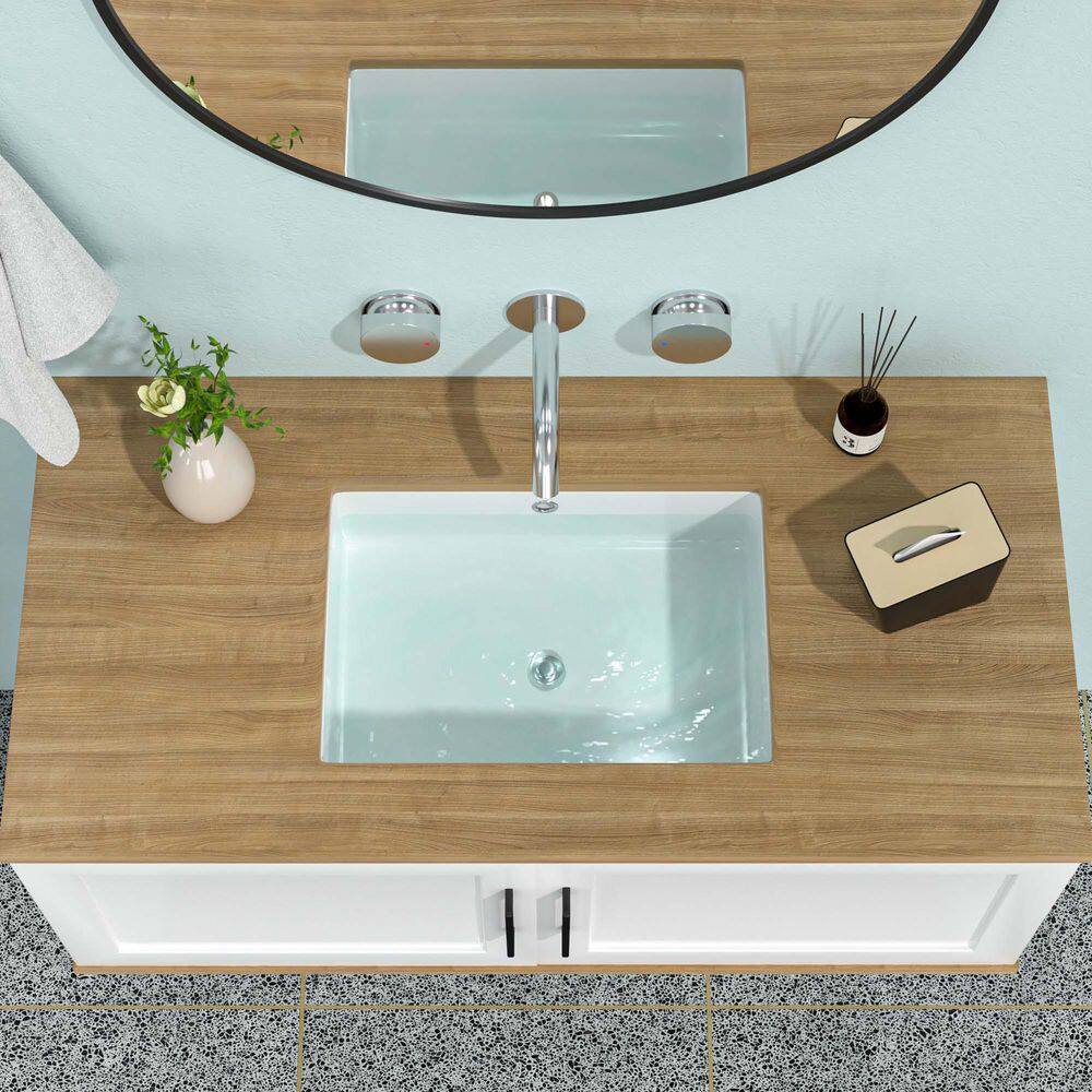 19 in. Undermount Rectangular Bathroom Sink Drain in White, 19.5 in. x 14 in. White Ceramic Bathroom Sink with Overflow price history on PriceWatchPro