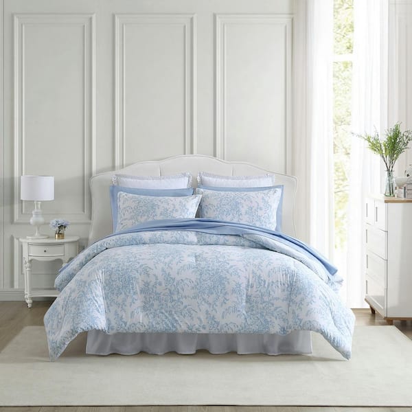 Laura Ashley Bedford 2-Piece Blue Cotton Twin Comforter Set USHSA51252396 -  The Home Depot