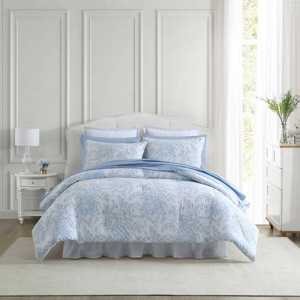 Laura Ashley Bedford 3-Piece Blue Cotton King Comforter Set USHSA51252398 -  The Home Depot