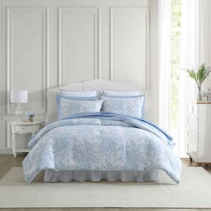 Laura Ashley Harper 4-Piece Jade Green Floral Cotton King Comforter Set  220885 - The Home Depot