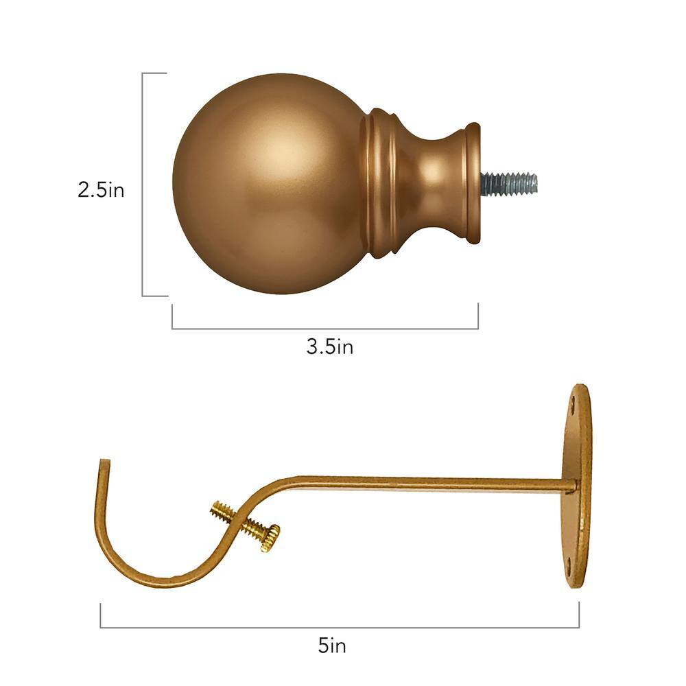 Cordelia Soft Gold Adjustable Curtain Rod with Globe Finials, 28"-48"
