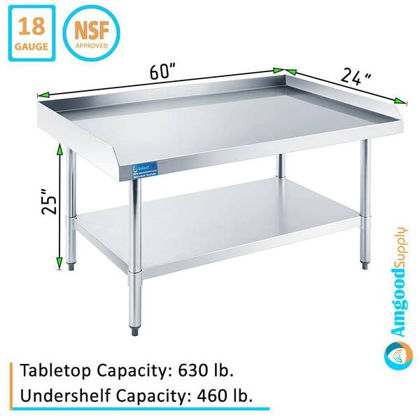 VEVOR Stainless Steel Prep Table With Undershelf - 24/36/48/60 Inch Commercial Kitchen Equipment Stand, 1000lb Capacity