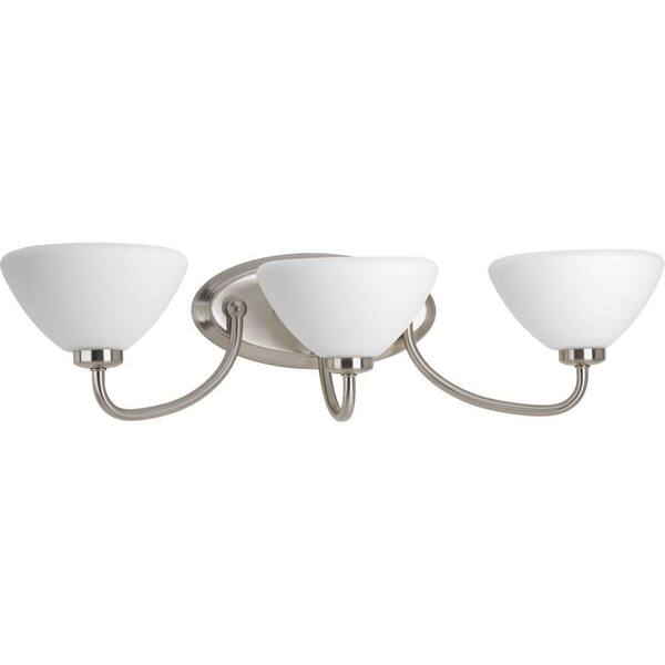 Progress Lighting Rave Collection 3-Light Brushed Nickel Vanity Light with Opal Etched Glass Shades