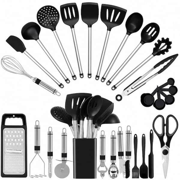 33-Pieces Cooking Utensils, Kitchen Gadgets and Spoons for Nonstick Cookware, Silicone and Stainless Steel Spatula Set