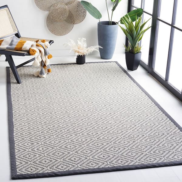 Palm Beach 3 ft. x 5 ft. Gray/Dark Gray Diamond Border Area Rug
