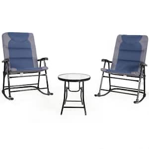 3-Piece Metal Patio Conversation Set with 2 Folding Outdoor Rocking Chair with 1 Table