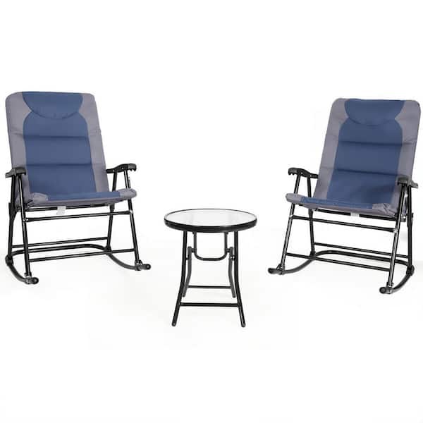SUNRINX 3-Piece Metal Patio Conversation Set with 2 Folding Outdoor Rocking Chair with 1 Table