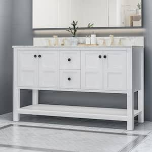 61 in. W. x 22 in. D x 40 in. H Fully Assembled Double Sink Bath Vanity in White with White Marble Top, Backsplash